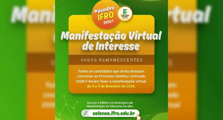  Aberto prazo para manifestação de interesse em vagas remanescentes do PSU IFRO 2026/1
